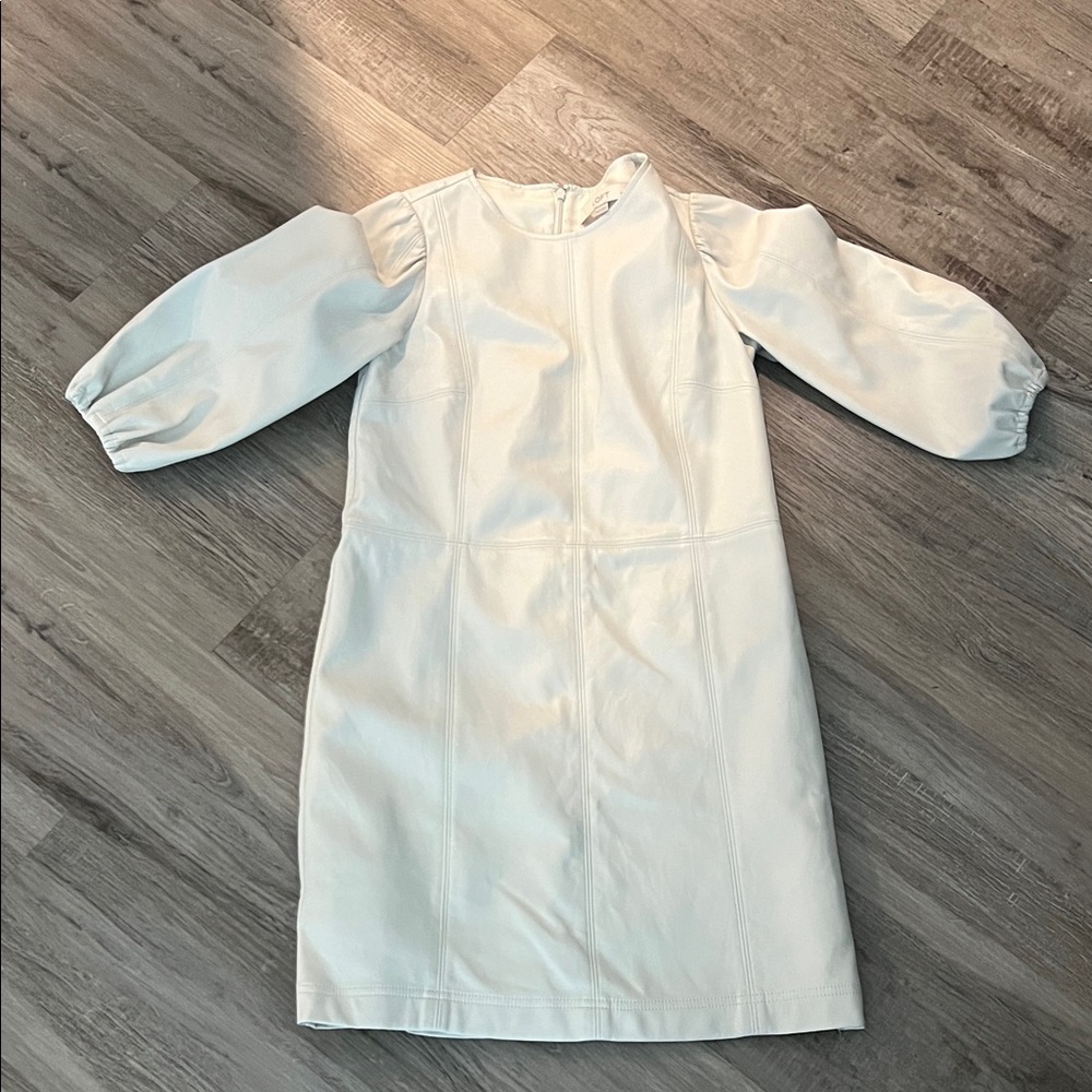 LOFT Cream 3/4 sleeve faux leather dress